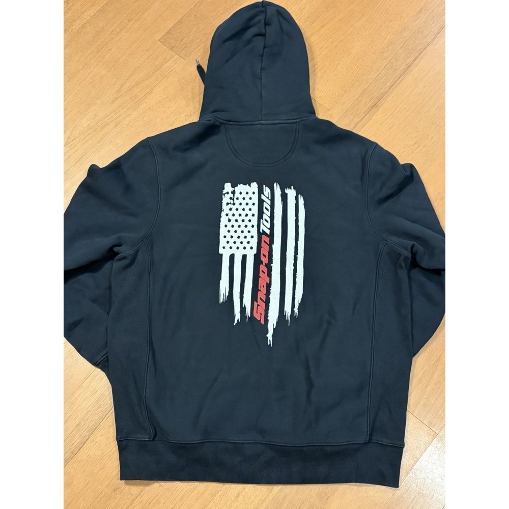 Snap On Tools Hooded Sweatshirt XL USA Flag Black Embroidered Heavy Hoodie EUC